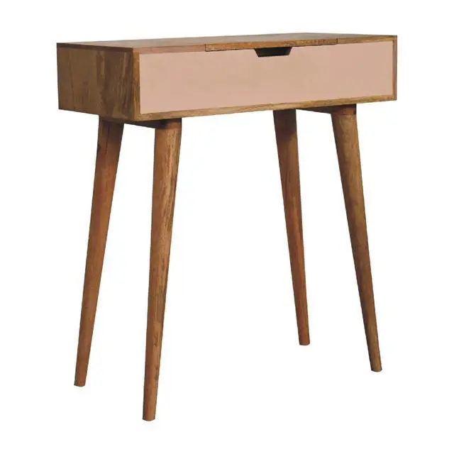 Alt view image 4 of 7 - Solid wood Mini Pink Dressing Table, 4 Compartments, Nordic Legs, Pink and Light Brown