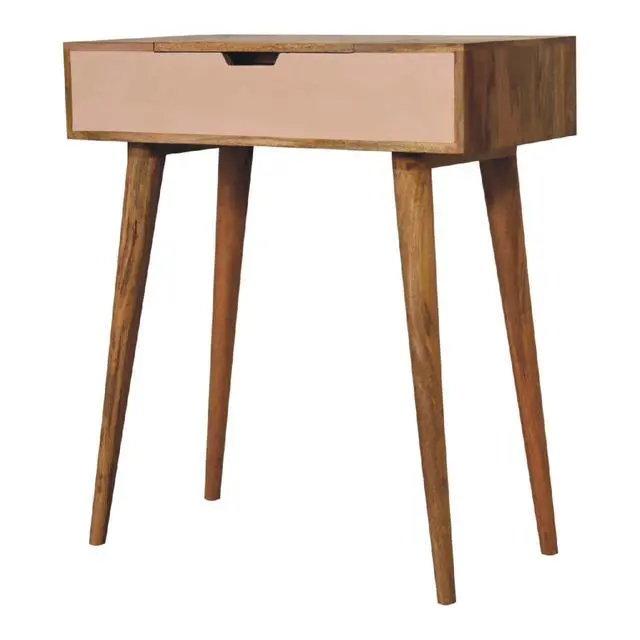 Alt view image 5 of 7 - Solid wood Mini Pink Dressing Table, 4 Compartments, Nordic Legs, Pink and Light Brown