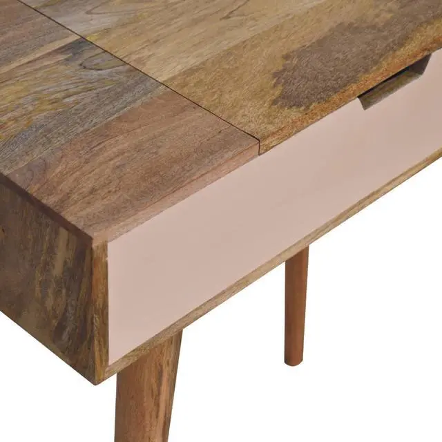 Alt view image 7 of 7 - Solid wood Mini Pink Dressing Table, 4 Compartments, Nordic Legs, Pink and Light Brown