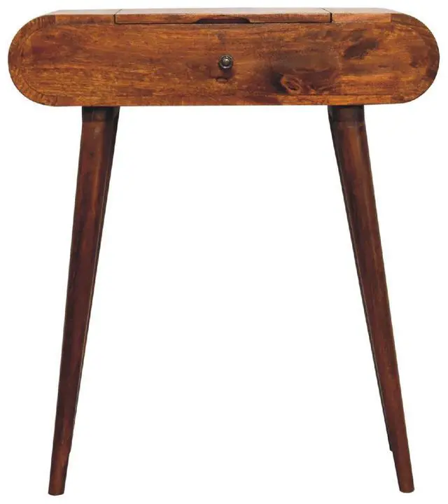 Alt view image 2 of 7 - Solid Wood Mini Round Chestnut Fold Vanity, 4-compartements, Brown
