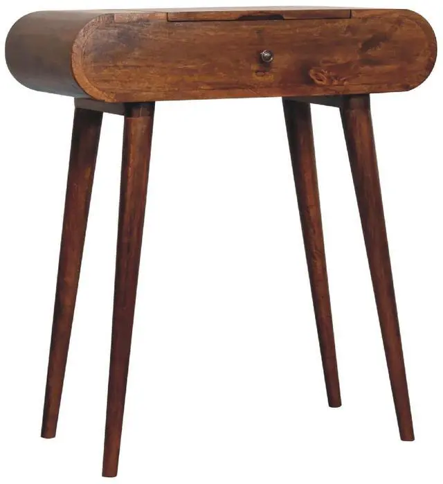 Alt view image 3 of 7 - Solid Wood Mini Round Chestnut Fold Vanity, 4-compartements, Brown