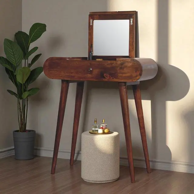 Main image of Solid Wood Mini Round Chestnut Fold Vanity, 4-compartements, Brown