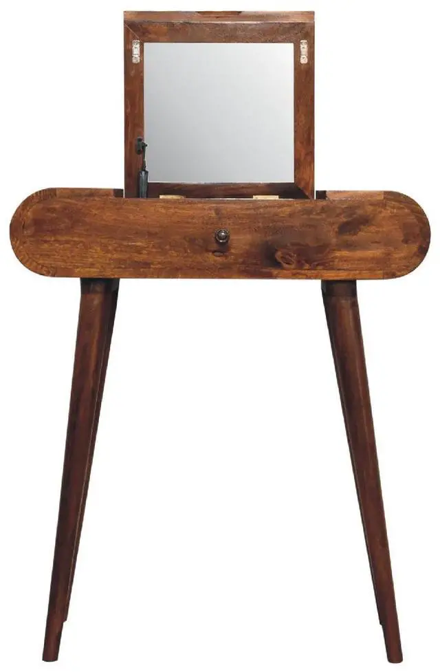 Alt view image 4 of 7 - Solid Wood Mini Round Chestnut Fold Vanity, 4-compartements, Brown