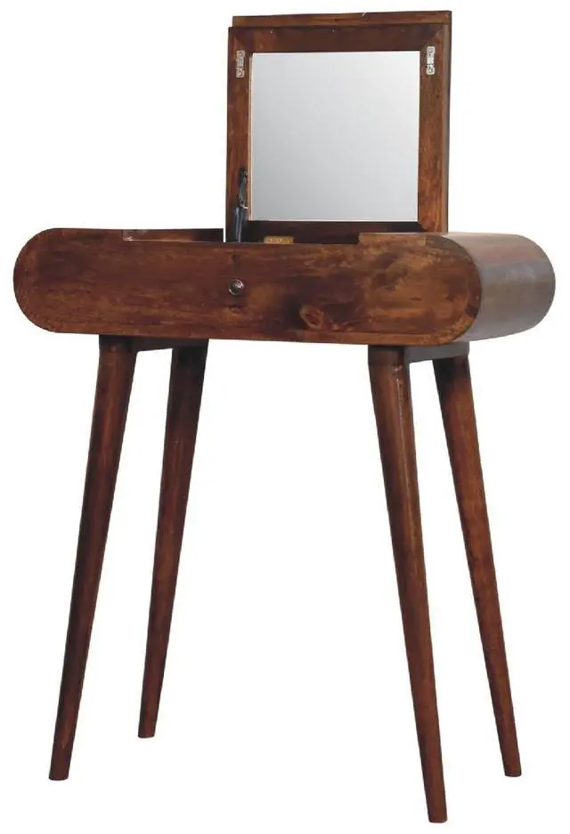 Alt view image 5 of 7 - Solid Wood Mini Round Chestnut Fold Vanity, 4-compartements, Brown