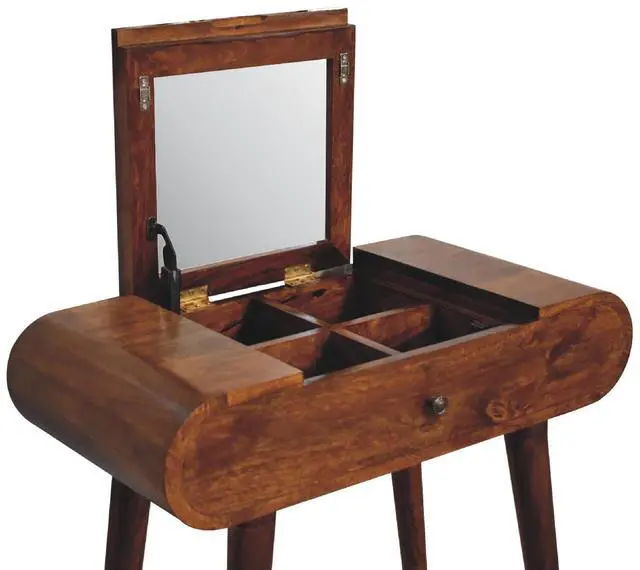 Alt view image 7 of 7 - Solid Wood Mini Round Chestnut Fold Vanity, 4-compartements, Brown