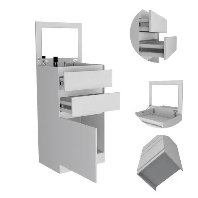 Alt view image 3 of 7 - Kamelot Dresser With Jewelry Box, Single Door Cabinet, Mirror, Two Drawers -White