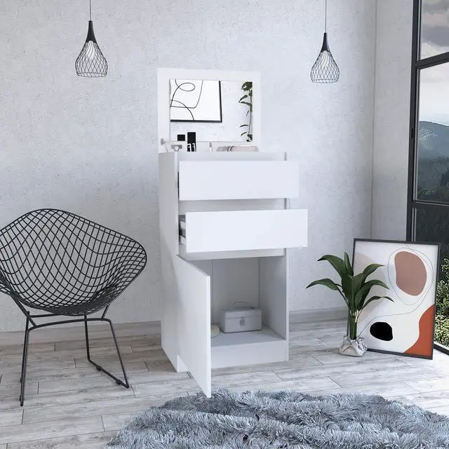 Alt view image 5 of 7 - Kamelot Dresser With Jewelry Box, Single Door Cabinet, Mirror, Two Drawers -White