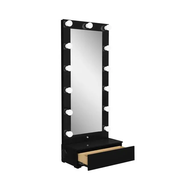 Alt view image 4 of 7 - ELISA BLACK NARROW TALL MIRROR WITH SPEAKER AND DRAWER