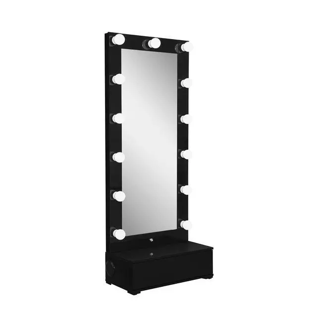 Alt view image 5 of 7 - ELISA BLACK NARROW TALL MIRROR WITH SPEAKER AND DRAWER
