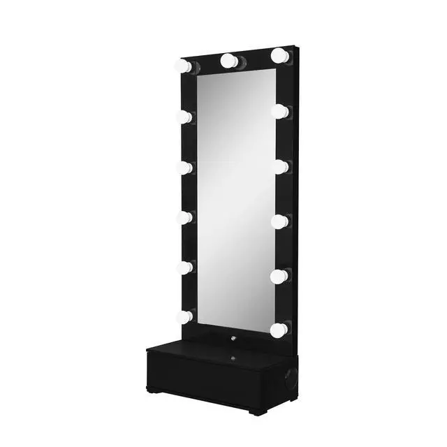 Alt view image 6 of 7 - ELISA BLACK NARROW TALL MIRROR WITH SPEAKER AND DRAWER