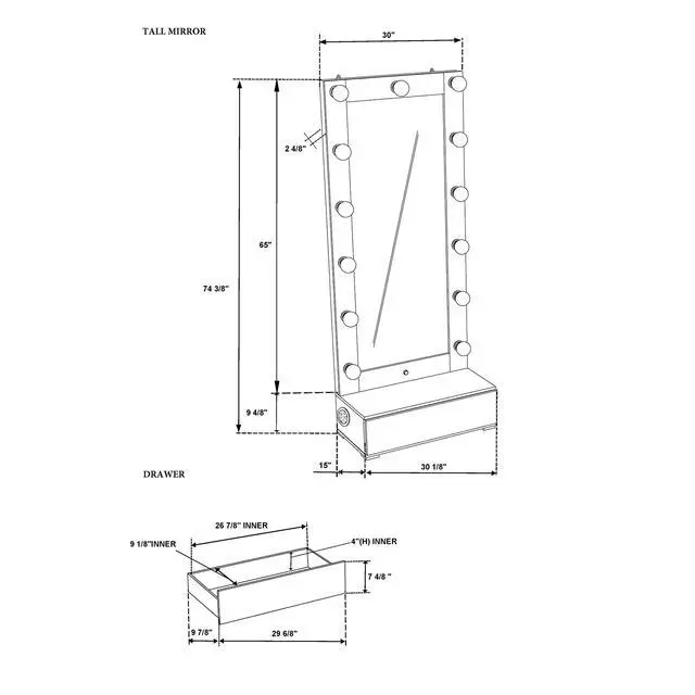 Alt view image 3 of 7 - ELISA BLACK NARROW TALL MIRROR WITH SPEAKER AND DRAWER