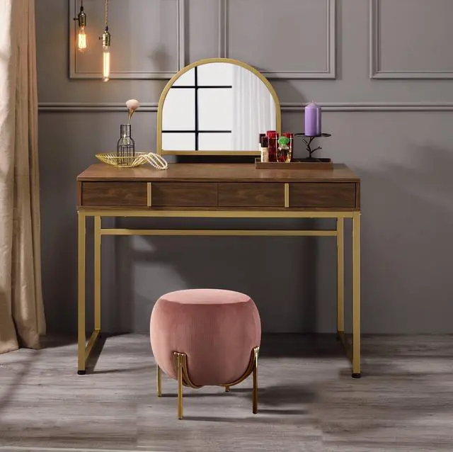 Main image of Coleen Walnut & Gold Finish Vanity Desk W/Mirror & Jewelry Tray