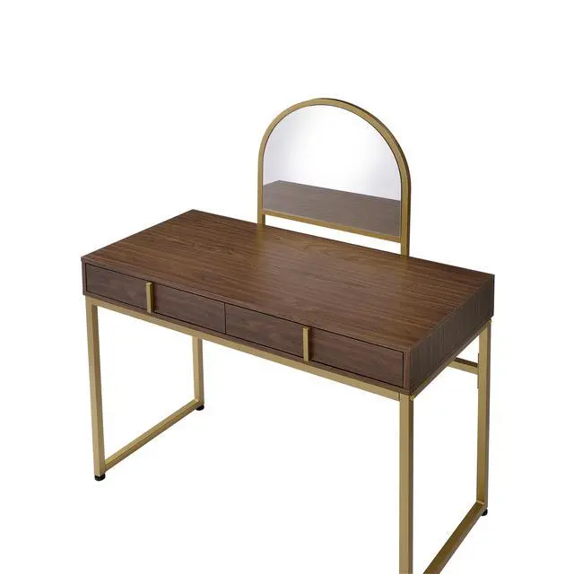 Alt view image 5 of 7 - Coleen Walnut & Gold Finish Vanity Desk W/Mirror & Jewelry Tray