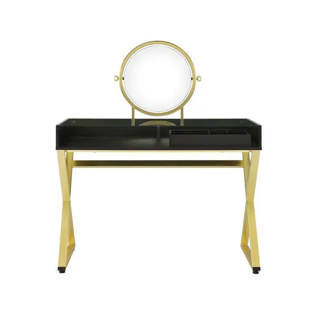 Alt view image 2 of 6 - Coleen Black & Gold Finish Vanity Desk W/Mirror & Jewelry Tray