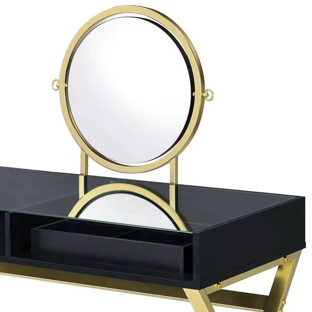 Alt view image 5 of 6 - Coleen Black & Gold Finish Vanity Desk W/Mirror & Jewelry Tray