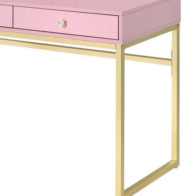 Alt view image 4 of 7 - Coleen Pink & Gold Finish Vanity Desk W/Mirror & Jewelry Tray