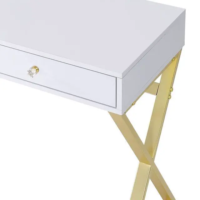 Alt view image 2 of 7 - Coleen White & Gold Finish Vanity Desk W/Mirror & Jewelry Tray