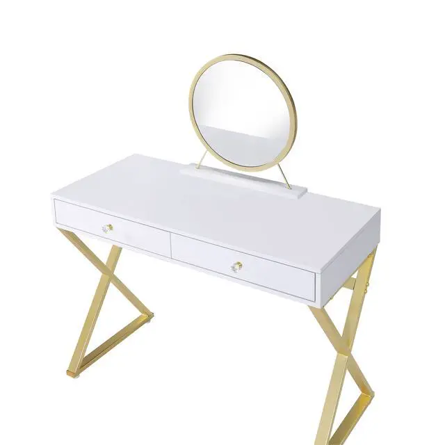 Alt view image 6 of 7 - Coleen White & Gold Finish Vanity Desk W/Mirror & Jewelry Tray