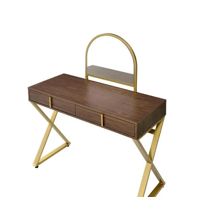 Alt view image 6 of 7 - Coleen Walnut & Gold Finish Vanity Desk W/Mirror & Jewelry Tray