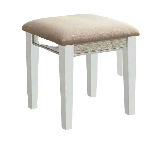Alt view image 5 of 7 - Transitional Style 1pc Vanity w/ Stool Set Core Design Storage Drawers Central Mirror Padded Stool White Finish Bedroom Furniture