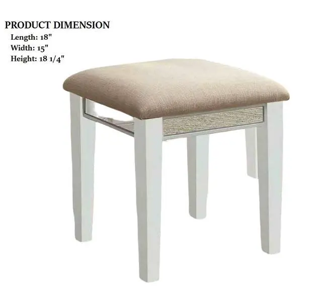Alt view image 7 of 7 - Transitional Style 1pc Vanity w/ Stool Set Core Design Storage Drawers Central Mirror Padded Stool White Finish Bedroom Furniture