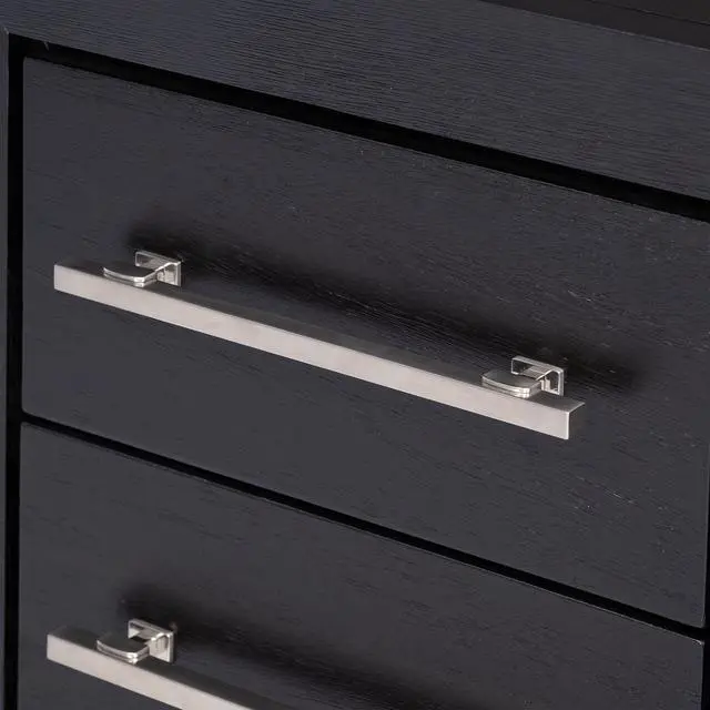 Alt view image 5 of 7 - Contemporary Style 1Pc Vanity W/ Stool Metal Legs Usb Port Ball Bearing Glides Glass Top Full Length Mirror Black Finish Bedroom Furniture