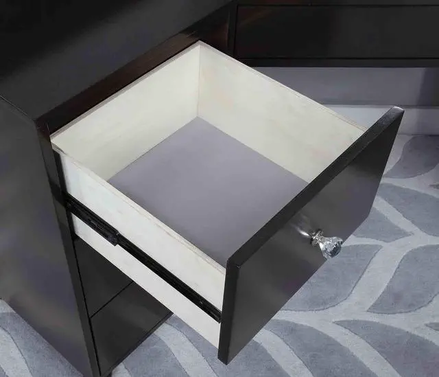 Alt view image 5 of 7 - Glam Style 1pc Vanity w/ Stool Set 8mm Glass Top Storage Drawers LED On Mirror Obsidian Gray Finish Bedroom Furniture