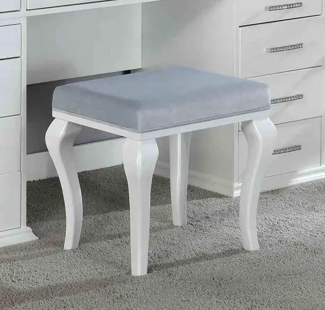 Alt view image 5 of 7 - Glam Style 1pc Vanity w/ Padded Stool Set 8mm Glass Top Storage Drawers LED On Mirror Luminous White Finish Bedroom Furniture