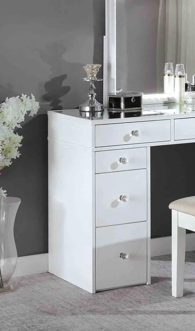 Alt view image 7 of 7 - Contemporary Style 1pc Vanity Set 3mm Mirror LED Lights Storage Drawers Wooden Glides White Finish Stool Included Bedroom Furniture