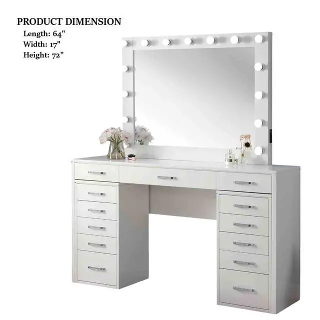 Alt view image 6 of 7 - Glam Style 1pc Vanity Set Multiple Drawer Cabinets 15pcs Bulbs USB Charger White Finish Bedroom Furniture Stool Not Included