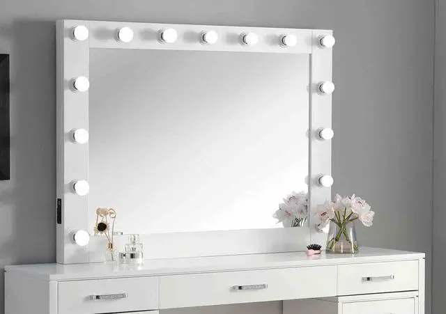 Alt view image 4 of 7 - Glam Style 1pc Vanity Set Multiple Drawer Cabinets 15pcs Bulbs USB Charger White Finish Bedroom Furniture Stool Not Included