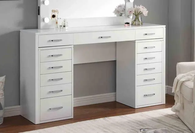 Alt view image 5 of 7 - Glam Style 1pc Vanity Set Multiple Drawer Cabinets 15pcs Bulbs USB Charger White Finish Bedroom Furniture Stool Not Included