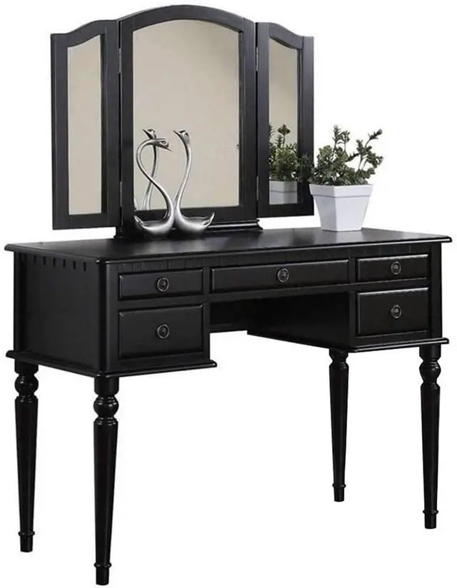 Alt view image 7 of 7 - Bedroom Contemporary Vanity Set w Foldable Mirror Stool Drawers Black Color