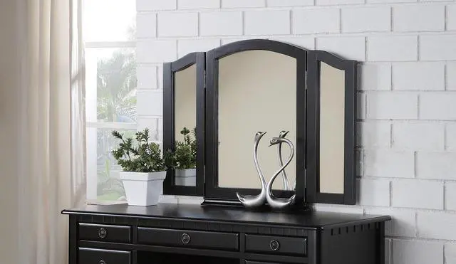 Alt view image 2 of 7 - Bedroom Contemporary Vanity Set w Foldable Mirror Stool Drawers Black Color