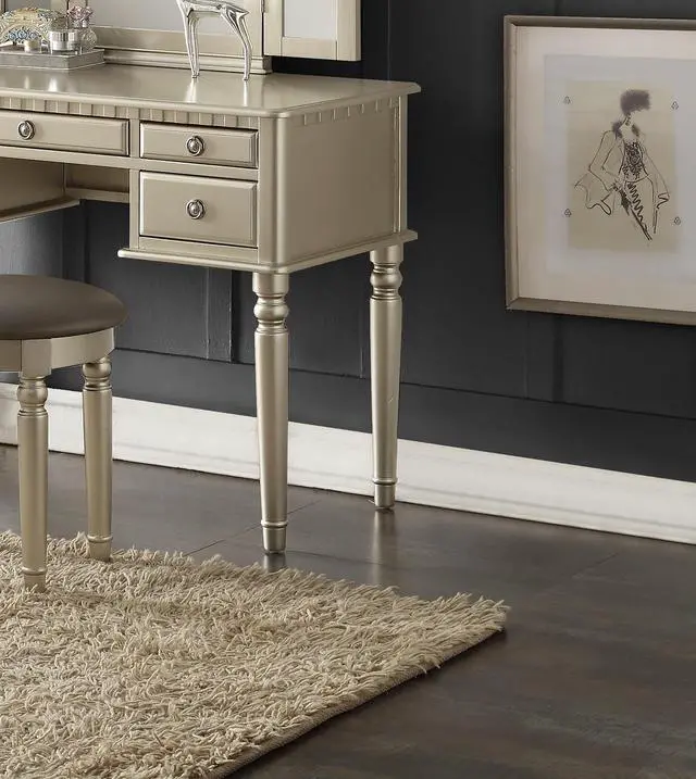 Alt view image 4 of 7 - Bedroom Contemporary Vanity Set w Foldable Mirror Stool Drawers Silver Color
