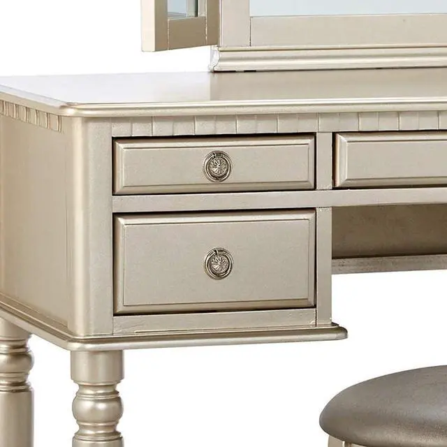 Alt view image 7 of 7 - Bedroom Contemporary Vanity Set w Foldable Mirror Stool Drawers Silver Color