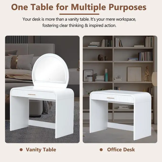 Alt view image 4 of 7 - 39" Makeup Vanity Table with Mirror Touch Screen Lighted Mirror, Dressing Table with Drawer for Bedroom, White