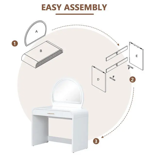 Alt view image 6 of 7 - 39" Makeup Vanity Table with Mirror Touch Screen Lighted Mirror, Dressing Table with Drawer for Bedroom, White
