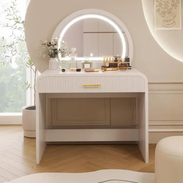 Main image of 39" Makeup Vanity Table with Mirror Touch Screen Lighted Mirror, Dressing Table with Drawer for Bedroom, White