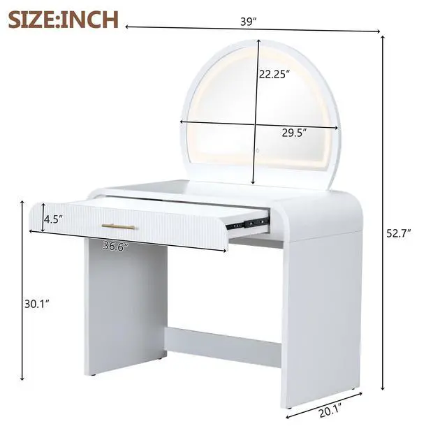 Alt view image 7 of 7 - 39" Makeup Vanity Table with Mirror Touch Screen Lighted Mirror, Dressing Table with Drawer for Bedroom, White