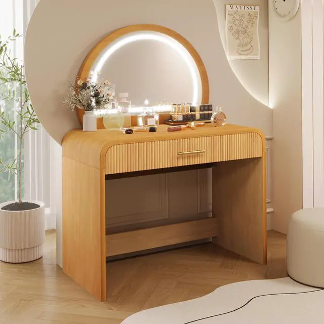Alt view image 3 of 7 - 39" Makeup Vanity Table with Mirror Touch Screen Lighted Mirror, Dressing Table with Drawer for Bedroom, Natural