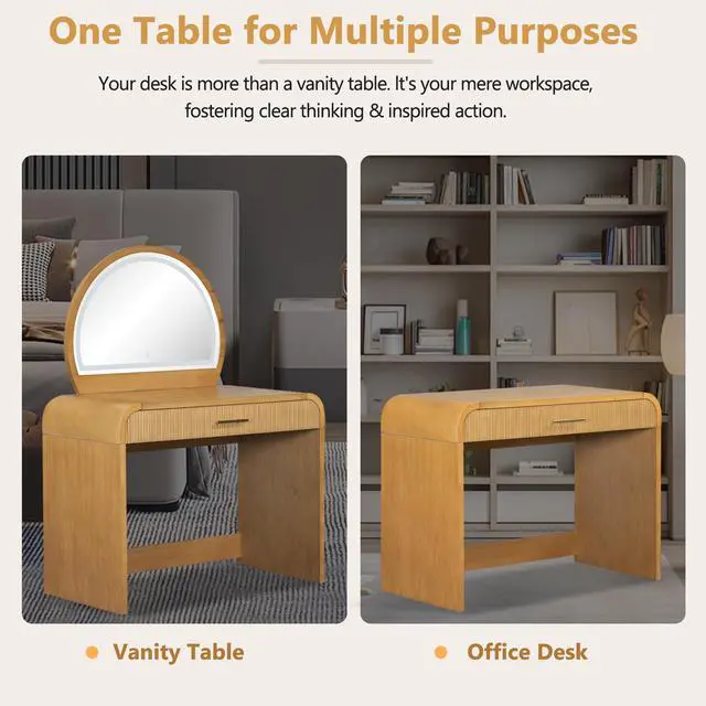 Alt view image 6 of 7 - 39" Makeup Vanity Table with Mirror Touch Screen Lighted Mirror, Dressing Table with Drawer for Bedroom, Natural