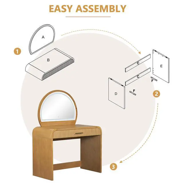 Alt view image 7 of 7 - 39" Makeup Vanity Table with Mirror Touch Screen Lighted Mirror, Dressing Table with Drawer for Bedroom, Natural