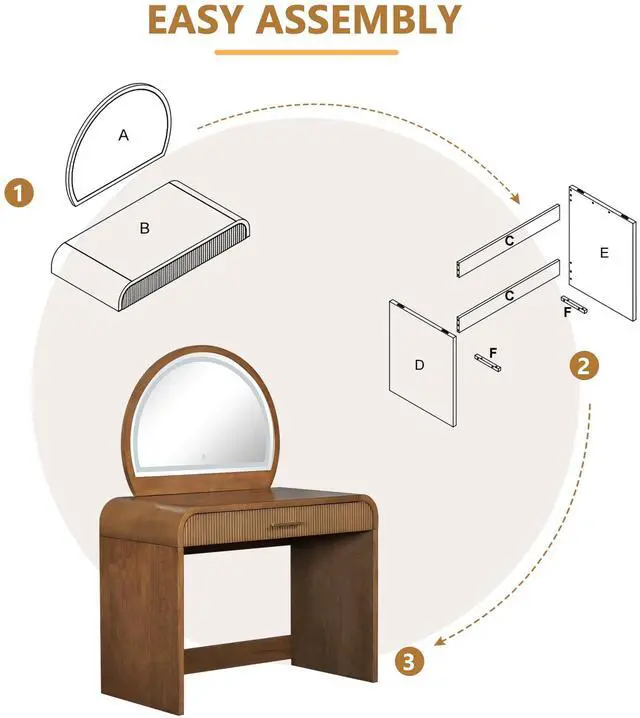 Alt view image 7 of 7 - 39" Makeup Vanity Table with Mirror Touch Screen Lighted Mirror, Dressing Table with Drawer for Bedroom, Espresso