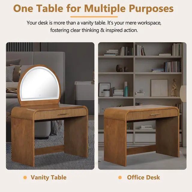 Alt view image 6 of 7 - 39" Makeup Vanity Table with Mirror Touch Screen Lighted Mirror, Dressing Table with Drawer for Bedroom, Espresso