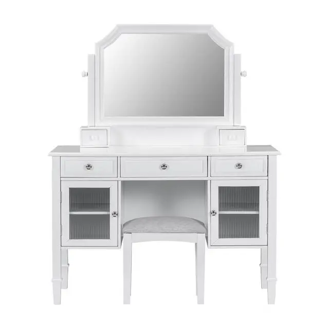 Main image of 44.4" Makeup Vanity Desk with Large Adjustable Mirror, Dressing Table Set with Drawer & Cabinet, Space-Saving Beauty Station for Bedroom, White