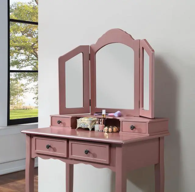 Alt view image 3 of 7 - Sanlo Wooden Vanity Make Up Table and Stool Set, Rose Gold
