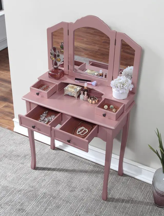 Alt view image 4 of 7 - Sanlo Wooden Vanity Make Up Table and Stool Set, Rose Gold