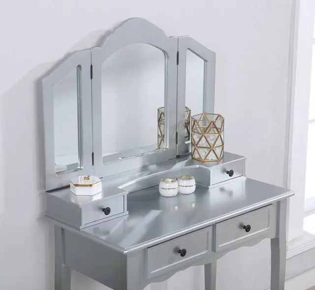 Alt view image 2 of 5 - Sanlo Wooden Vanity Make Up Table and Stool Set, Silver