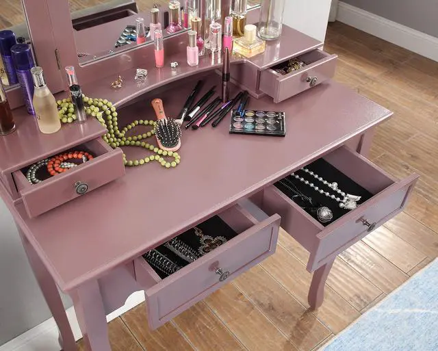 Alt view image 6 of 7 - Sanlo Wooden Vanity Make Up Table and Stool Set, Rose Gold